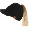 image:imageFunky Junque Ponytail Beanie for Women  Winter Hat Soft Stretch Cable Knit High Pony Tail Womens Running HatsBlack  Brim