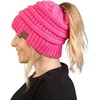 image:imageFunky Junque Ponytail Beanie for Women  Winter Hat Soft Stretch Cable Knit High Pony Tail Womens Running HatsCandy Pink