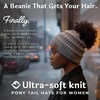 image:imageFunky Junque Ponytail Beanie for Women  Winter Hat Soft Stretch Cable Knit High Pony Tail Womens Running HatsHeather Grey