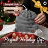 image:imageFunky Junque Ponytail Beanie for Women  Winter Hat Soft Stretch Cable Knit High Pony Tail Womens Running HatsHeather Grey