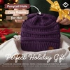 image:imageFunky Junque Ponytail Beanie for Women  Winter Hat Soft Stretch Cable Knit High Pony Tail Womens Running HatsPurple