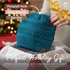 image:imageFunky Junque Ponytail Beanie for Women  Winter Hat Soft Stretch Cable Knit High Pony Tail Womens Running HatsTeal