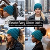 image:imageFunky Junque Ponytail Beanie for Women  Winter Hat Soft Stretch Cable Knit High Pony Tail Womens Running HatsTeal