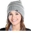 image:imageFunky Junque Satin Lined Beanie  Womens Slouchy Cable Knit Winter Hat Silky Interior Skull Cap Oversized Warm BeaniesLight Grey