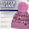 image:imageFunky Junque Shiny Puffer Knit Toddler Winter Hat Beanie with Faux Fur PomPom Fleece Lined Ages 25Pink