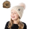 image:imageFunky Junque Toddler Winter Hat with Detachable Pom Poms Warm Knitted Beanie Cap Stretchy Fit for Girls and Boys Ages 16Beige