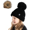 image:imageFunky Junque Toddler Winter Hat with Detachable Pom Poms Warm Knitted Beanie Cap Stretchy Fit for Girls and Boys Ages 16Black
