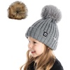 image:imageFunky Junque Toddler Winter Hat with Detachable Pom Poms Warm Knitted Beanie Cap Stretchy Fit for Girls and Boys Ages 16Charcoal
