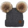 image:imageFunky Junque Womens Double Pom Pom Beanie  Soft Knit Winter Hat for Women amp Teens Warm Cuffed Beanie with Faux Fur PomsCharcoalNatural Faux Fur