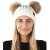 image:imageFunky Junque Womens Double Pom Pom Beanie  Soft Knit Winter Hat for Women amp Teens Warm Cuffed Beanie with Faux Fur PomsIvoryNatural Faux Fur