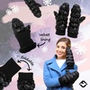 image:imageFunky Junque Womens Fleece Lined Puffer Mittens Gloves Cold Weather Accessory for Ice Skating Shiny Metallic Knit CuffBlack