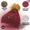 image:imageFunky Junque Womens Fleece Lined Winter Beanie  Cozy Cable Knit Pom Pom Hat  Burgundy Lavender Tan Candy PinkBurgundy