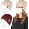 image:imageFunky Junque Womens Knit Beanie  Soft 100 Acrylic Winter Hat with Side Buttons Warm Stretchy Ribbed Beanies for WomenBeige  Maroon 2 Pack