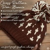 image:imageFunky Junque Womens Knit Pom Beanie  Cozy Womens Winter Hat Apres Ski Cold Weather Beanies with Geometric and Cross DesignBrown  Cross