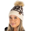 image:imageFunky Junque Womens Pom Pom Beanie  Soft Knit Winter Hat for Women amp Teens Leopard amp Zebra Fashion Animal Print BeaniesLeopard  Beige New