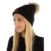 image:imageFunky Junque Womens Pom Pom Beanie  Soft Knit Winter Hats for Women amp Teens Warm Fashionable Beanie with Faux Fur Poms2 Pack Black  Beige  Diagonal Stripes