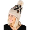 image:imageFunky Junque Womens Pom Pom Beanie  Soft Knit Winter Hats for Women amp Teens Warm Fashionable Beanie with Faux Fur PomsAztec  Beige