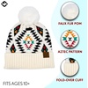 image:imageFunky Junque Womens Pom Pom Beanie  Soft Knit Winter Hats for Women amp Teens Warm Fashionable Beanie with Faux Fur PomsAztec  White