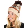 image:imageFunky Junque Womens Pom Pom Beanie  Soft Knit Winter Hats for Women amp Teens Warm Fashionable Beanie with Faux Fur PomsBeige  Southwest Pattern