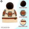 image:imageFunky Junque Womens Pom Pom Beanie  Soft Knit Winter Hats for Women amp Teens Warm Fashionable Beanie with Faux Fur PomsBeige  Southwest Pattern