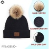 image:imageFunky Junque Womens Pom Pom Beanie  Soft Knit Winter Hats for Women amp Teens Warm Fashionable Beanie with Faux Fur PomsBlack  Diagonal Stripes