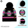 image:imageFunky Junque Womens Pom Pom Beanie  Soft Knit Winter Hats for Women amp Teens Warm Fashionable Beanie with Faux Fur PomsBlack Multi  Southwest Pattern