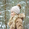 image:imageFunky Junque Womens Pom Pom Beanie  Soft Knit Winter Hats for Women amp Teens Warm Fashionable Beanie with Faux Fur PomsDiagonal Stripes  Light Beige