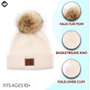 image:imageFunky Junque Womens Pom Pom Beanie  Soft Knit Winter Hats for Women amp Teens Warm Fashionable Beanie with Faux Fur PomsDiagonal Stripes  Light Beige