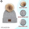 image:imageFunky Junque Womens Pom Pom Beanie  Soft Knit Winter Hats for Women amp Teens Warm Fashionable Beanie with Faux Fur PomsGrey  Diagonal Stripes