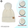 image:imageFunky Junque Womens Pom Pom Beanie  Soft Knit Winter Hats for Women amp Teens Warm Fashionable Beanie with Faux Fur PomsIvory  Sequin