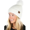 image:imageFunky Junque Womens Pom Pom Beanie  Soft Knit Winter Hats for Women amp Teens Warm Fashionable Beanie with Faux Fur PomsIvory  Waffle Knit
