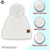 image:imageFunky Junque Womens Pom Pom Beanie  Soft Knit Winter Hats for Women amp Teens Warm Fashionable Beanie with Faux Fur PomsIvory  Waffle Knit