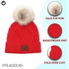 image:imageFunky Junque Womens Pom Pom Beanie  Soft Knit Winter Hats for Women amp Teens Warm Fashionable Beanie with Faux Fur PomsRed  Diagonal Stripes
