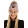 image:imageFunky Junque Womens Pom Pom Beanie  Soft Knit Winter Hats for Women amp Teens Warm Fashionable Beanie with Faux Fur PomsRose  Diagonal Stripes