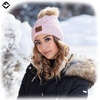 image:imageFunky Junque Womens Pom Pom Beanie  Soft Knit Winter Hats for Women amp Teens Warm Fashionable Beanie with Faux Fur PomsRose  Diagonal Stripes