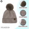 image:imageFunky Junque Womens Pom Pom Beanie  Soft Knit Winter Hats for Women amp Teens Warm Fashionable Beanie with Faux Fur PomsTaupe  Sequin