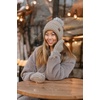 image:imageFunky Junque Womens Pom Pom Beanie  Soft Knit Winter Hats for Women amp Teens Warm Fashionable Beanie with Faux Fur PomsTaupe  Waffle Knit