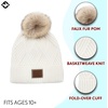 image:imageFunky Junque Womens Pom Pom Beanie  Soft Knit Winter Hats for Women amp Teens Warm Fashionable Beanie with Faux Fur PomsWhite  Diagonal Stripes