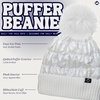 image:imageFunky Junque Womens Puffer Beanie  Stylish Fleece Lined Waterproof Winter Hat with Faux Fur Pom Pom Trendy Cozy Accessory2 Pack Pink  White