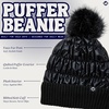 image:imageFunky Junque Womens Puffer Beanie  Stylish Fleece Lined Waterproof Winter Hat with Faux Fur Pom Pom Trendy Cozy AccessoryBlack