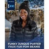 image:imageFunky Junque Womens Puffer Beanie  Stylish Fleece Lined Waterproof Winter Hat with Faux Fur Pom Pom Trendy Cozy AccessoryBlackSilver