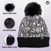 image:imageFunky Junque Womens Puffer Beanie  Stylish Fleece Lined Waterproof Winter Hat with Faux Fur Pom Pom Trendy Cozy AccessoryBlackSilver