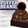 image:imageFunky Junque Womens Puffer Beanie  Stylish Fleece Lined Waterproof Winter Hat with Faux Fur Pom Pom Trendy Cozy AccessoryBronze