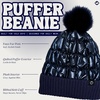 image:imageFunky Junque Womens Puffer Beanie  Stylish Fleece Lined Waterproof Winter Hat with Faux Fur Pom Pom Trendy Cozy AccessoryNavy Blue