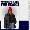 image:imageFunky Junque Womens Puffer Beanie  Stylish Fleece Lined Waterproof Winter Hat with Faux Fur Pom Pom Trendy Cozy AccessoryRed