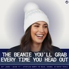 image:imageFunky Junque Womens Puffer Beanie  Stylish Fleece Lined Waterproof Winter Hat with Faux Fur Pom Pom Trendy Cozy AccessoryWhite