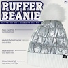 image:imageFunky Junque Womens Puffer Beanie  Stylish Fleece Lined Waterproof Winter Hat with Faux Fur Pom Pom Trendy Cozy AccessoryWhiteSilver