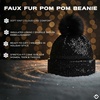 image:imageFunky Junque Womens Sequin Pom Beanies  Soft Knit Sparkly Bling Winter Hats for Women Faux Fur Pom Glitter Sparkle HatSmooth Sequin  Black