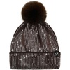 image:imageFunky Junque Womens Sequin Pom Beanies  Soft Knit Sparkly Bling Winter Hats for Women Faux Fur Pom Glitter Sparkle HatSmooth Sequin  Brown