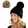 image:imageFunky Junque Womens Winter Detachable Pom Beanie  Warm Knit Hat with Removable Faux Fur Pom Soft Stretch Acrylic Cozy CapBlack